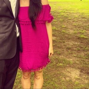 1. State of Nordstrom. Off The Shoulder Tassel Dress in Magenta